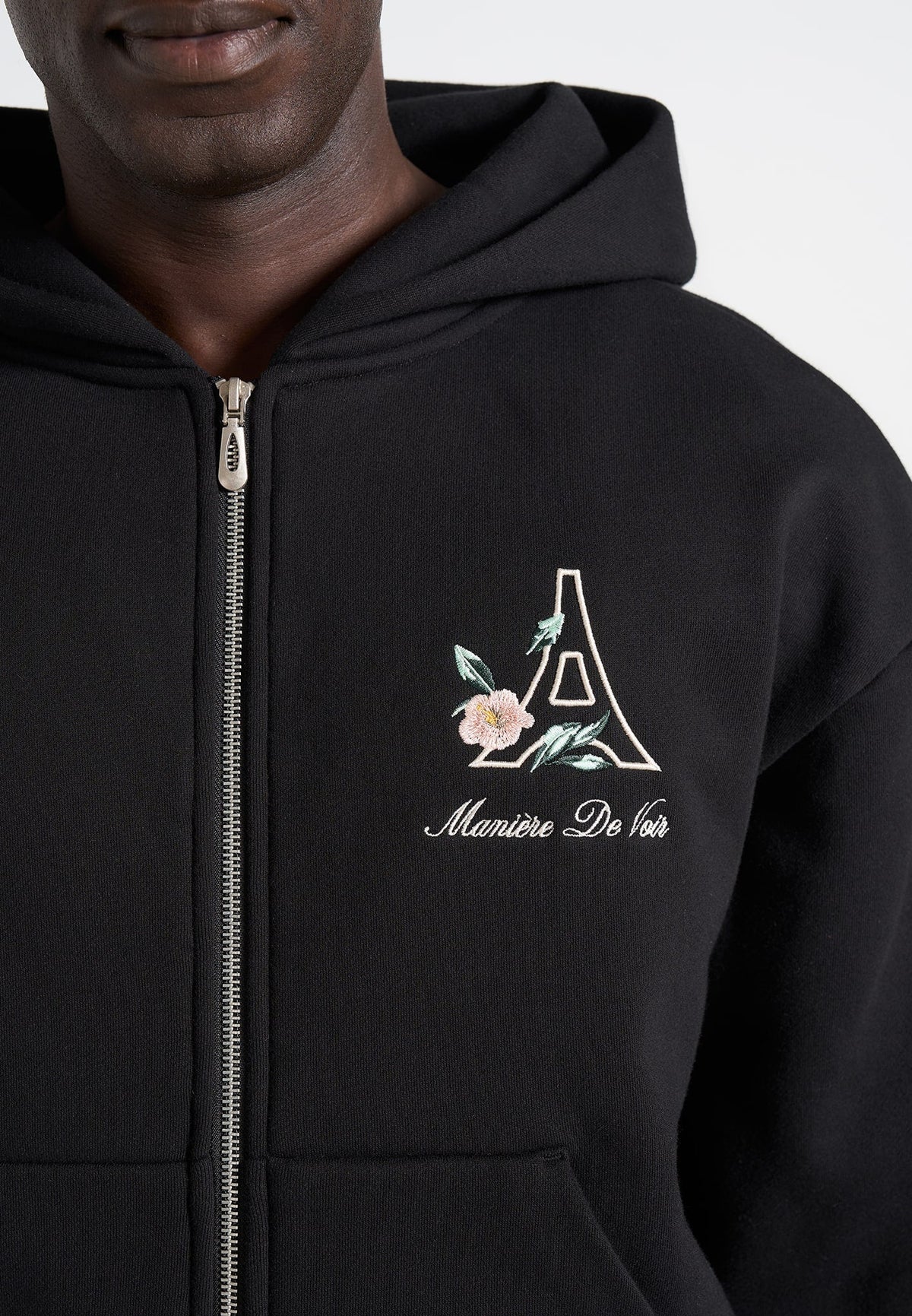 js009-unisex-floral-eiffel-zip-hoodie-black