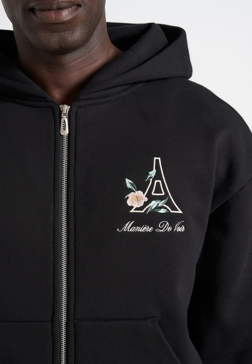 js009-unisex-floral-eiffel-zip-hoodie-black