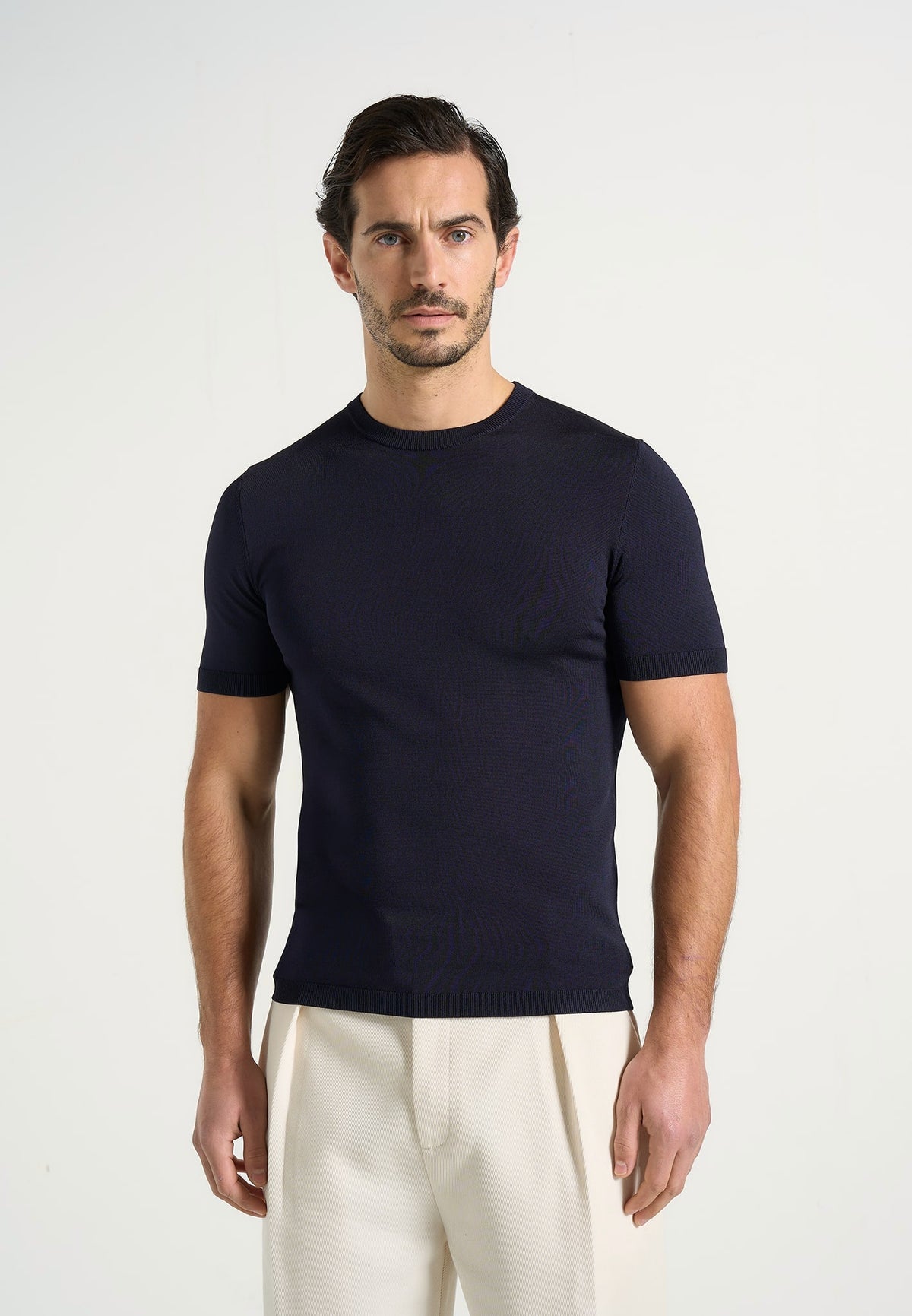 TS010 - Luxe Knitted T-Shirt - Navy