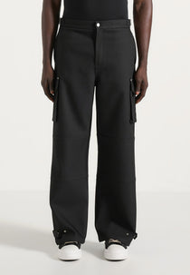 Mathis - Twill Signature Wide Leg Cargo Pants - Black