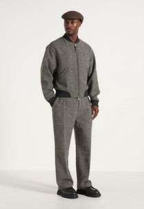 Leandro - Herringbone Wool Bomber Jacket - Grey
