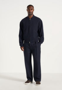 Leandro - Pinstripe Wool Bomber Jacket - Navy