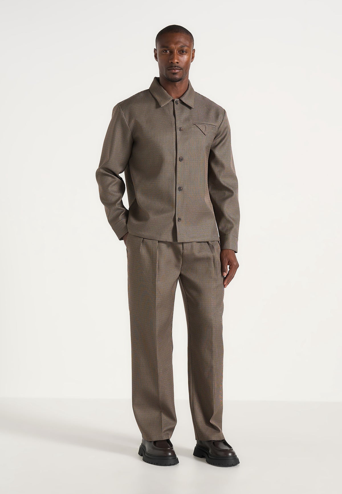 Pierre - Houndstooth Twin Pleat Pants - Brown