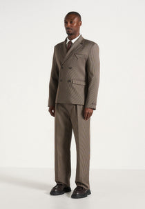 Didier - Houndstooth Double Breasted Suit Blazer - Brown