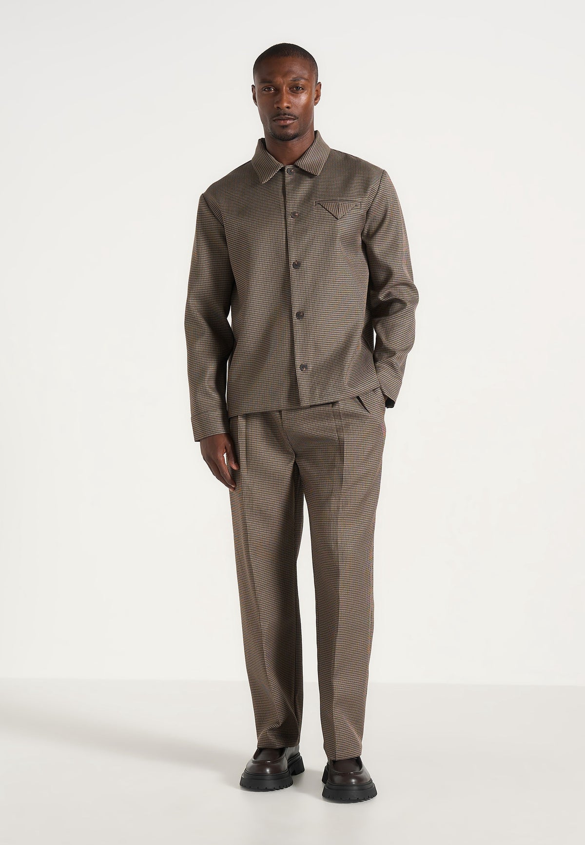 Leo - Houndstooth Overshirt - Brown