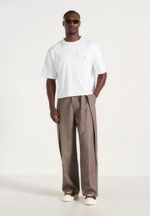 Charles - Wide Fit Wrap Leg Pinstripe Dress Pants - Taupe