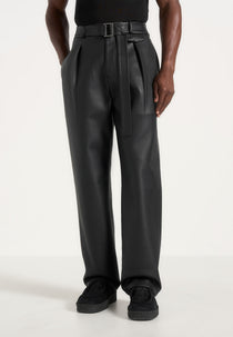 Serge - Relaxed Fit Leather Pleated Pants - Black