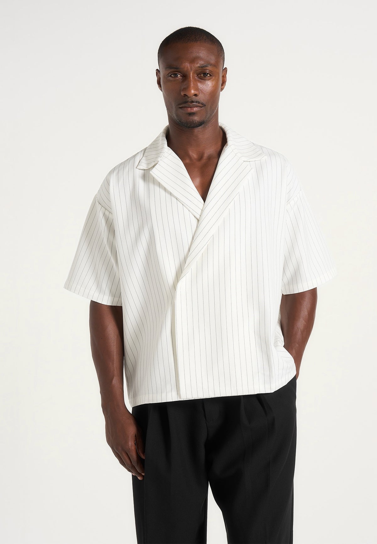 Abel - Boxy Pinstripe Double Breasted Shirt - White