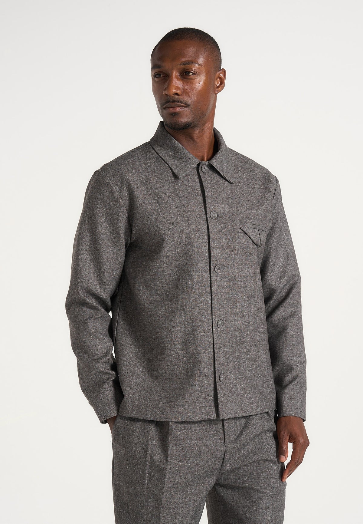 Leo - Textured Tailored Overshirt - Dark Grey