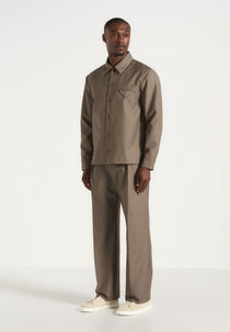Leo - Hatched Tailored Long Sleeve Overshirt - Khaki