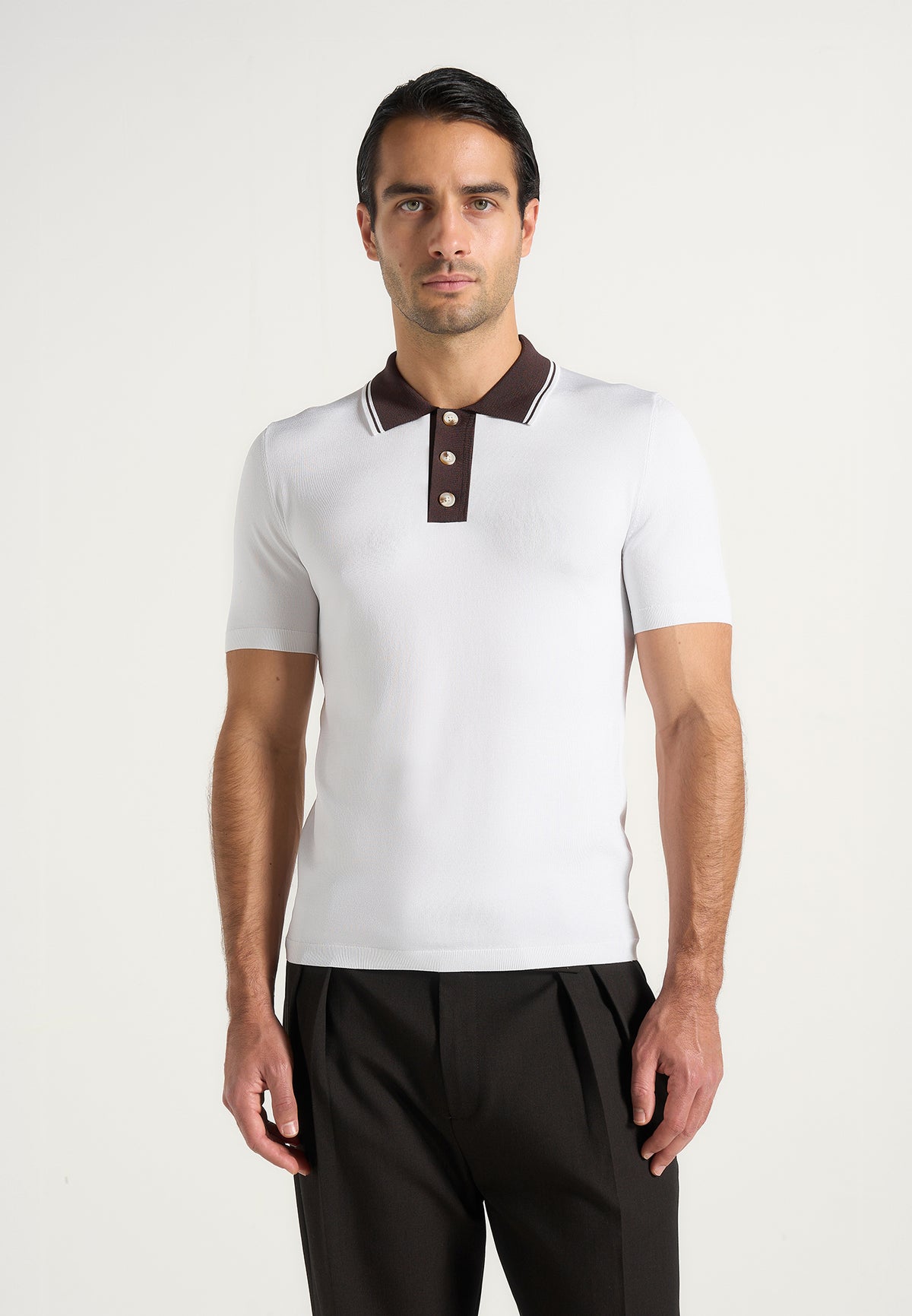 Roux - Contrast Detail Luxe Knit Polo Shirt - White