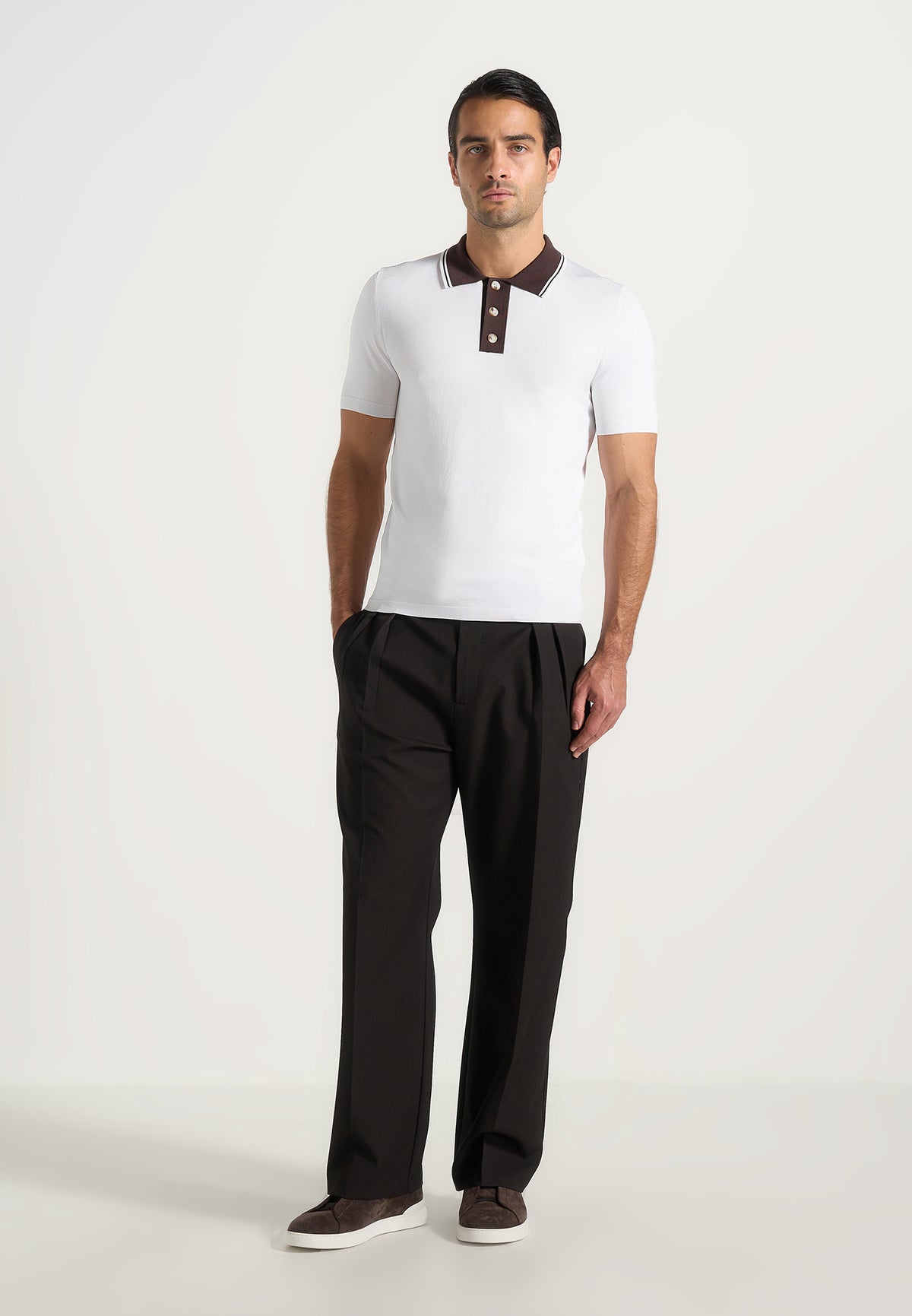 Roux - Contrast Detail Luxe Knit Polo Shirt - White