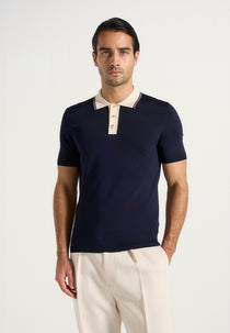 Roux - Contrast Detail Luxe Knit Polo Shirt - Navy
