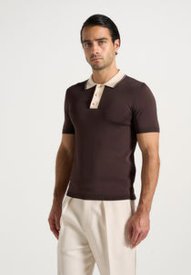 Roux - Contrast Detail Luxe Knit Polo Shirt - Brown