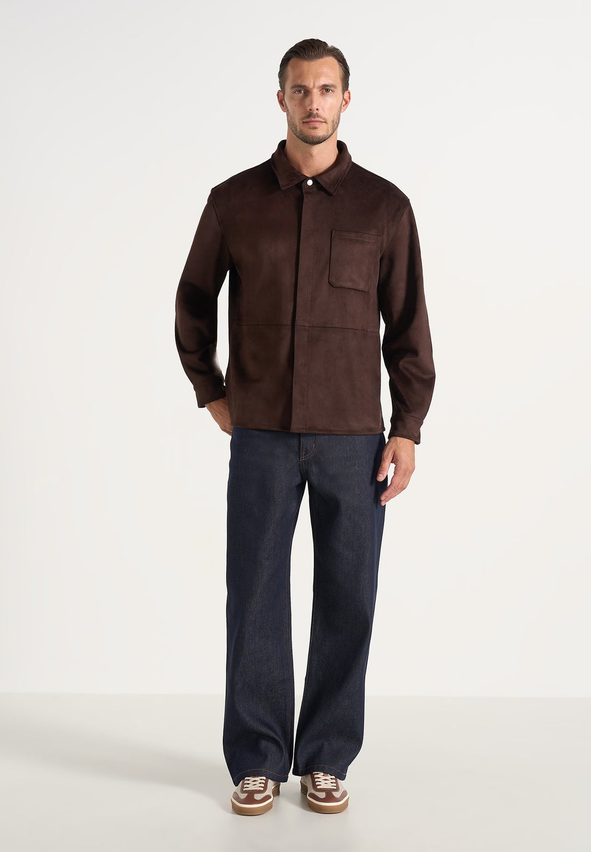 Andy - Unisex Suede Long Sleeve Shirt - Brown