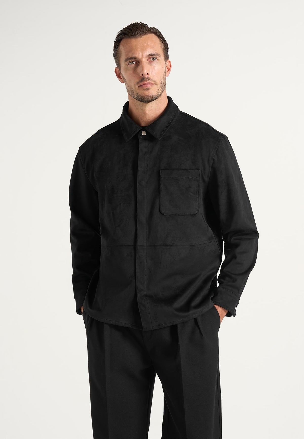 Andy - Unisex Suede Long Sleeve Shirt - Black