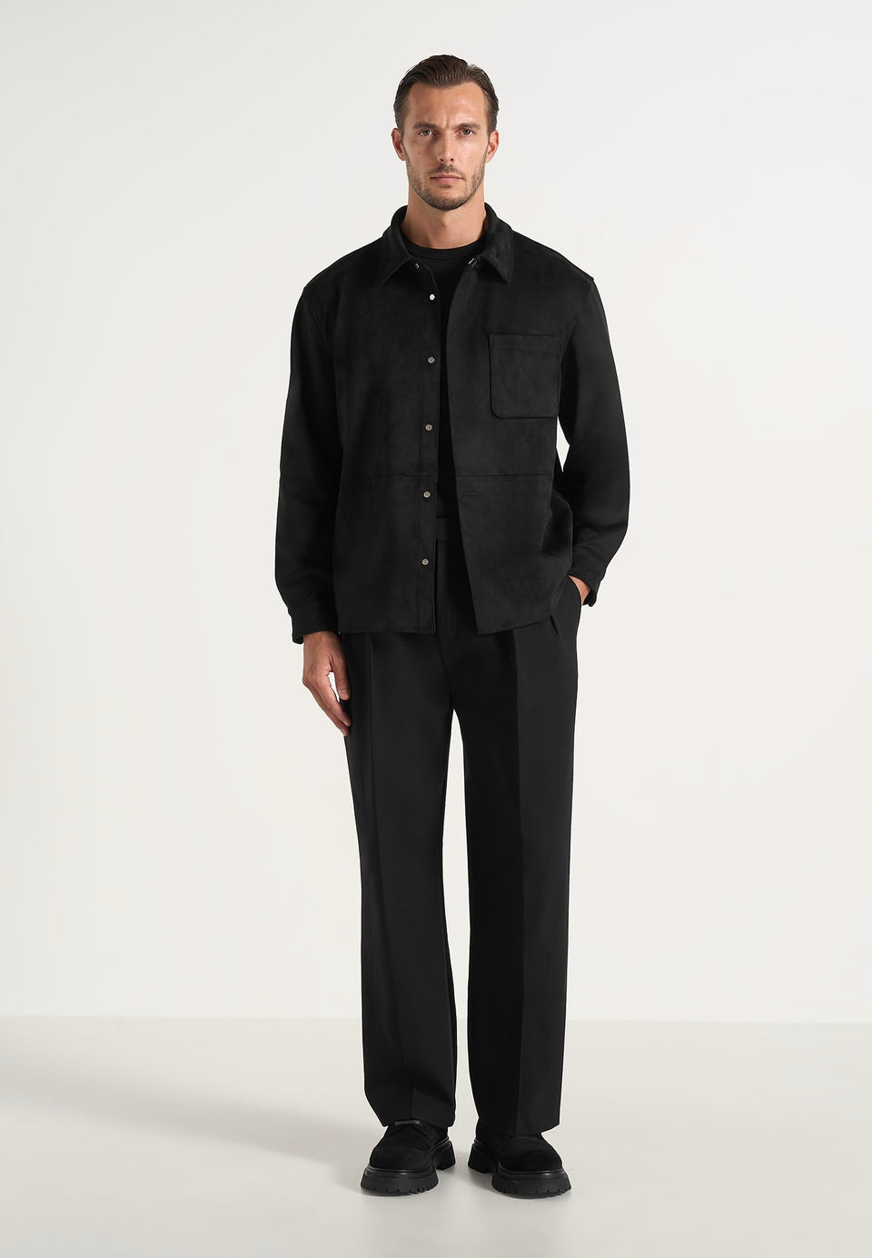 Andy - Unisex Suede Long Sleeve Shirt - Black