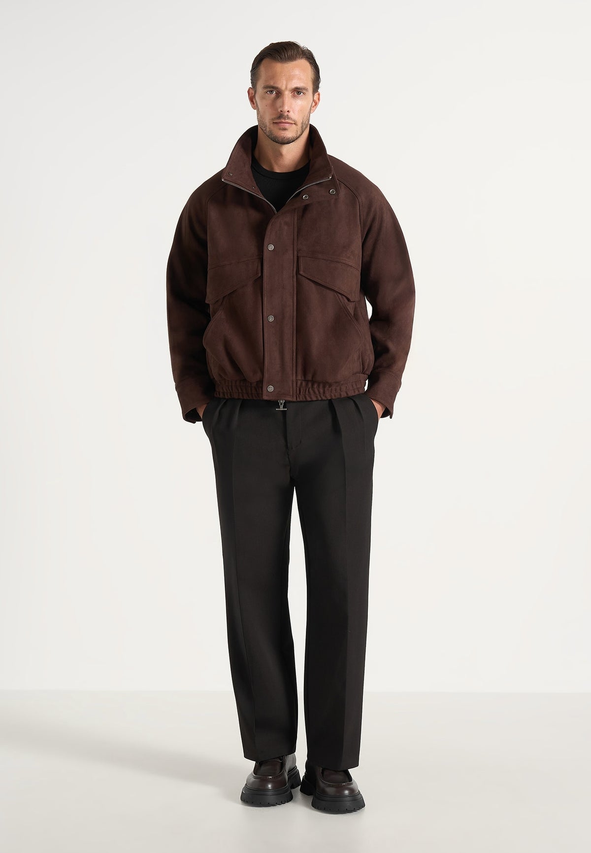 romain-unisex-funnel-neck-suede-relaxed-bomber-jacket