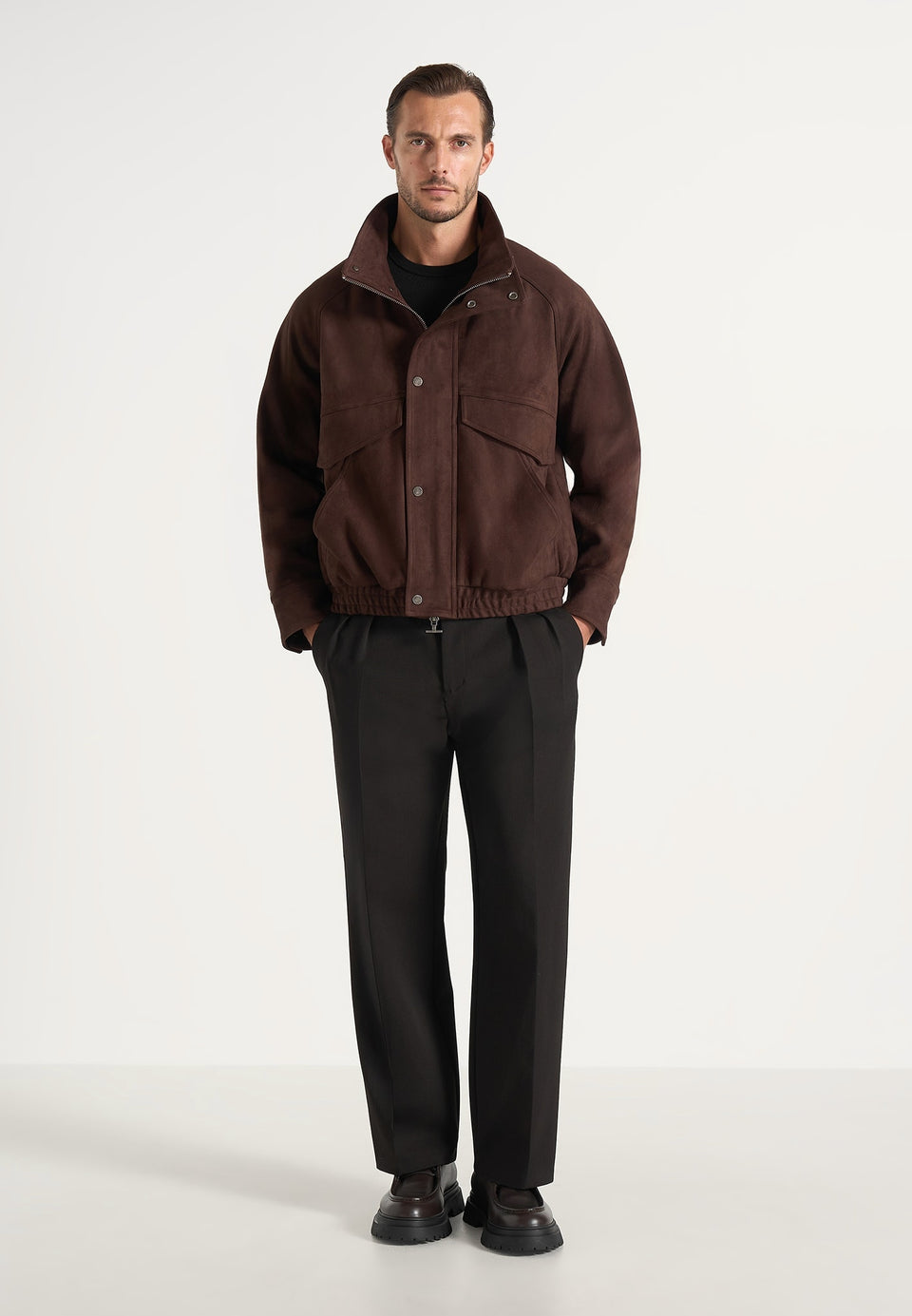romain-unisex-funnel-neck-suede-relaxed-bomber-jacket