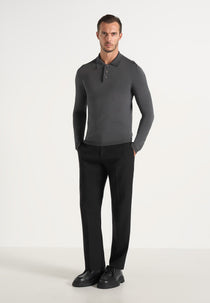 PL002 - Luxe Knitted Long Sleeve Polo Top - Grey