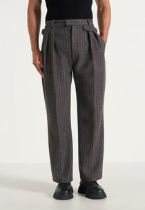 Pierre - Twin Pleat Wool Pinstripe Pants - Grey