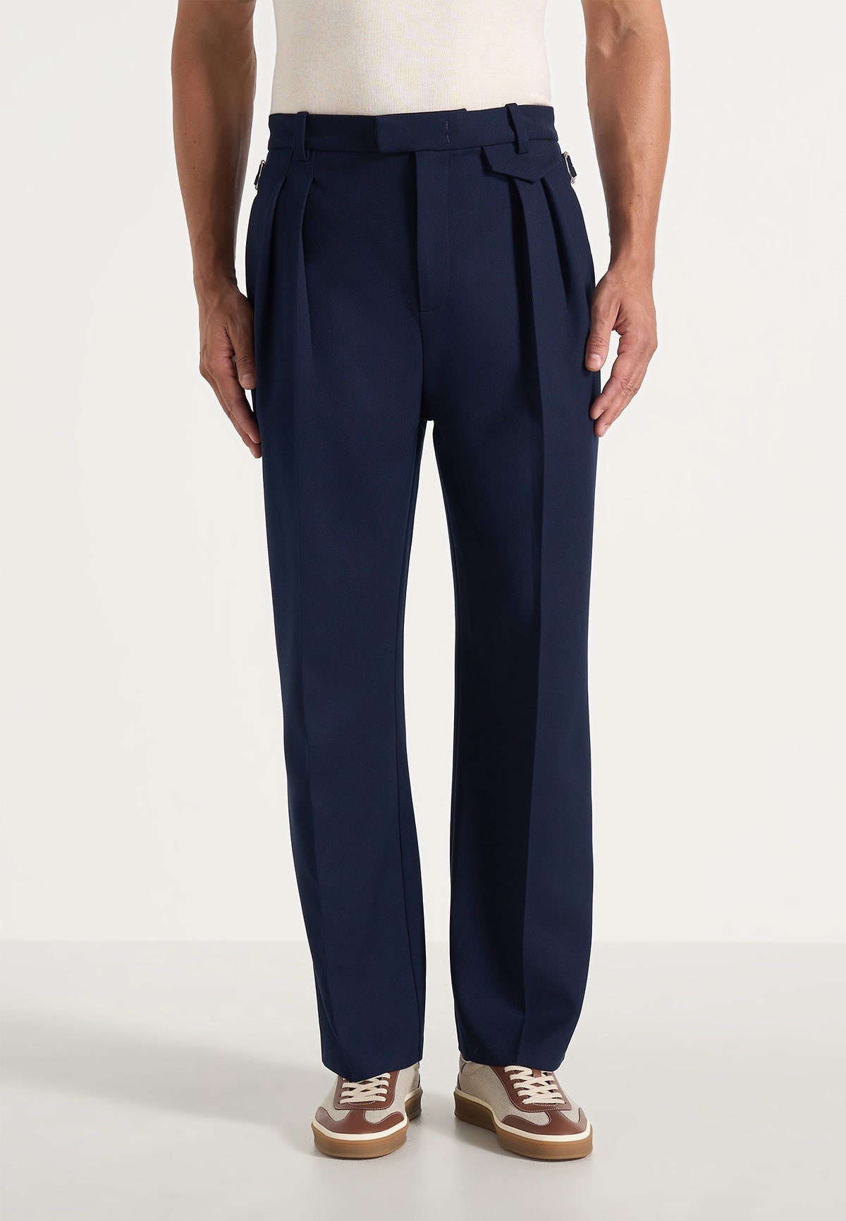 Pierre - Twin Pleat Tailored Pants - Navy