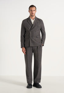 Didier - Double Breasted Wool Pinstripe Suit Blazer - Grey
