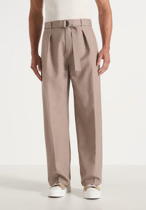 Loic - Wide Leg Dress Pants With Belt - Taupe