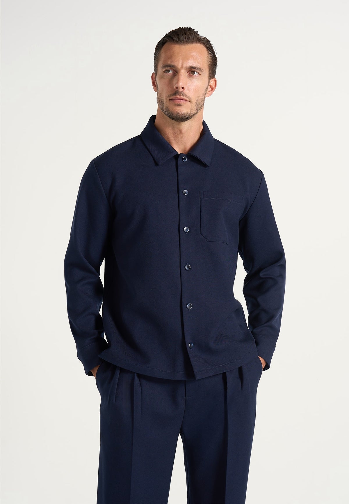 Valentin - Classic Tailored Long Sleeve Shirt - Navy