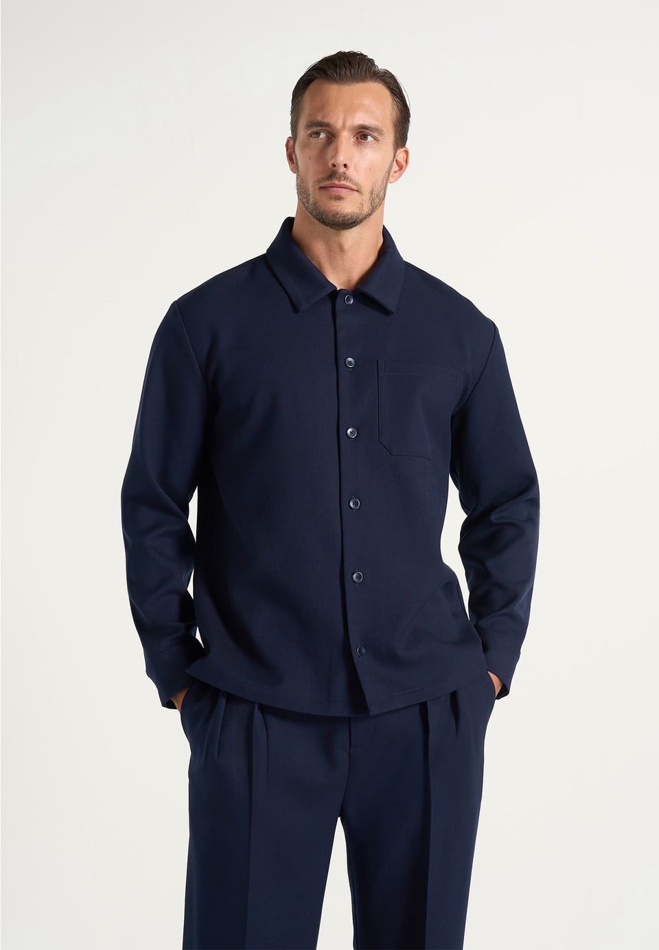 Valentin - Classic Tailored Long Sleeve Shirt - Navy