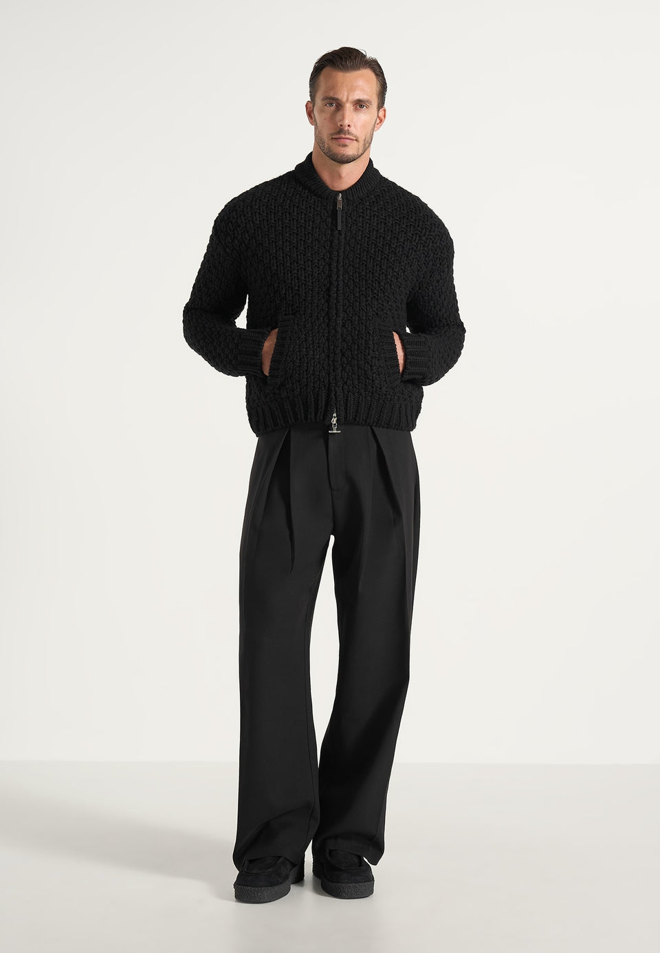 darel-speckled-knit-bomber-jacket-black
