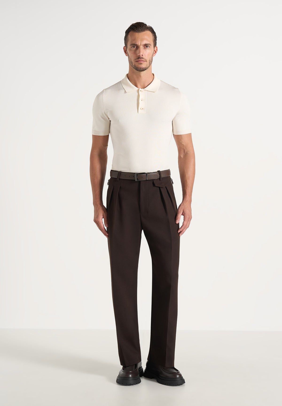 Pierre - Twin Pleat Tailored Wool-Blend Pants - Dark Brown