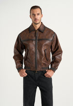 Clint - Vintage Leather Bomber Jacket - Brown