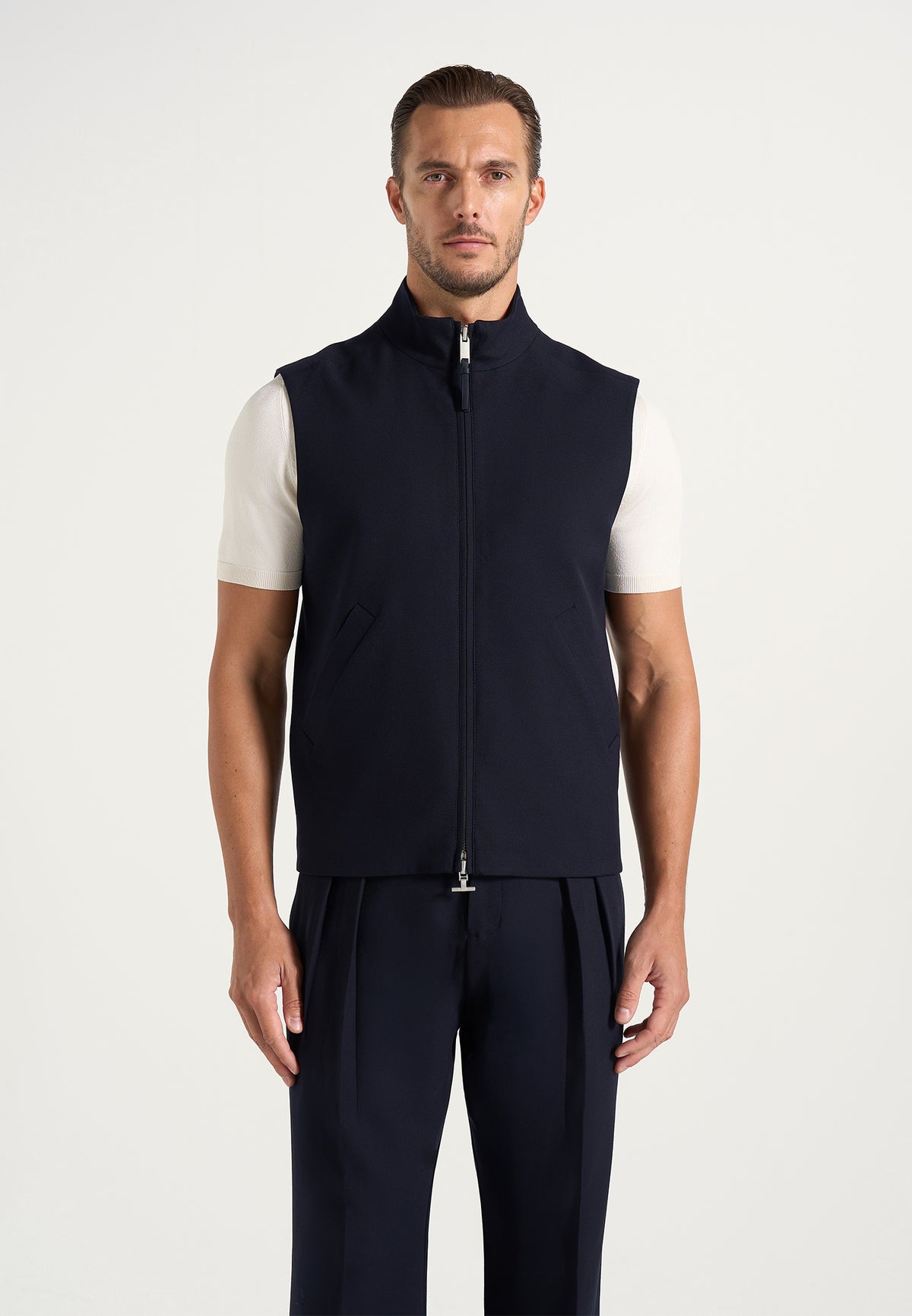 Levi - Zip-Through Wool-Blend Tailored Gilet - Dark Navy