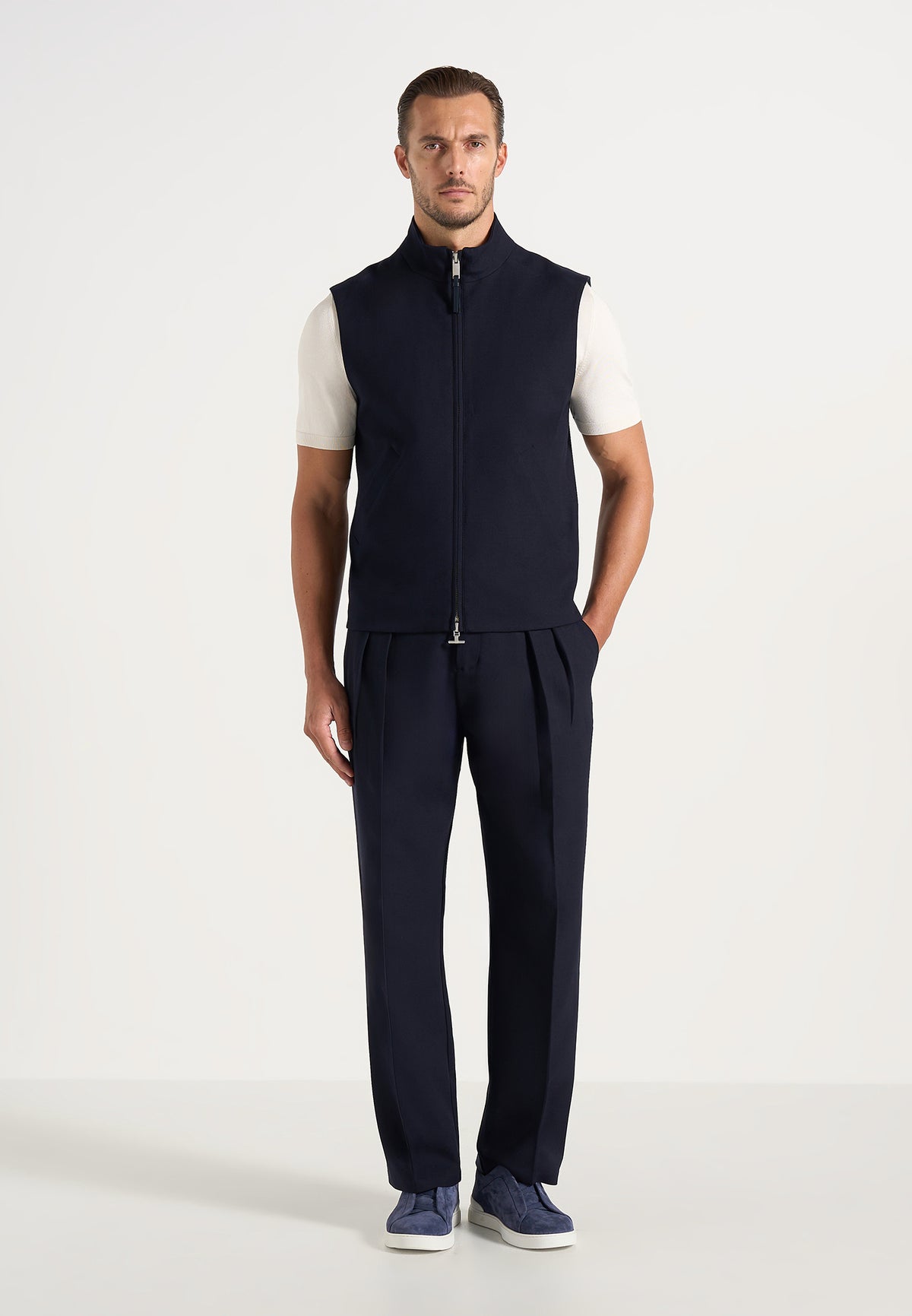 Levi - Zip-Through Wool-Blend Tailored Gilet - Dark Navy