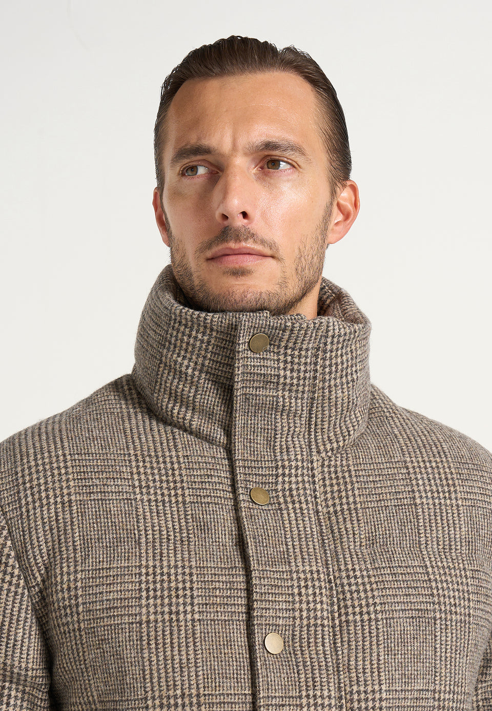 Tate - Check Wool Puffer Jacket - Brown
