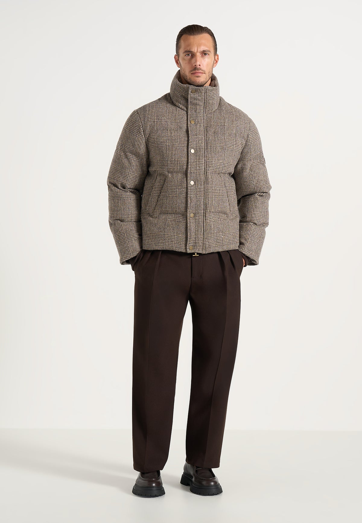 Tate - Check Wool Puffer Jacket - Brown