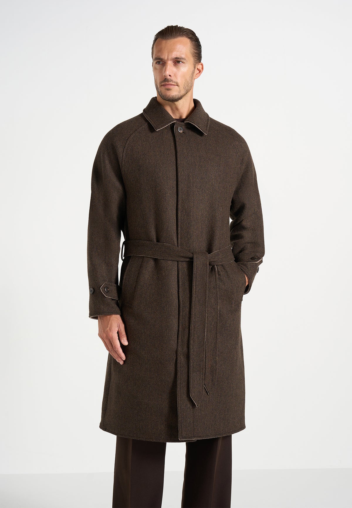 Alfie - Reversible Belted Wool-Blend Car Coat - Brown / Taupe