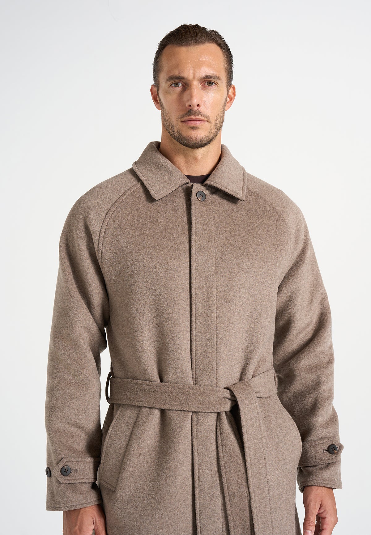 Alfie - Reversible Belted Wool-Blend Car Coat - Brown / Taupe