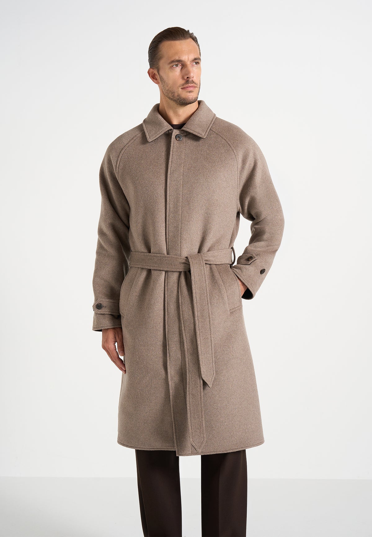Alfie - Reversible Belted Wool-Blend Car Coat - Brown / Taupe