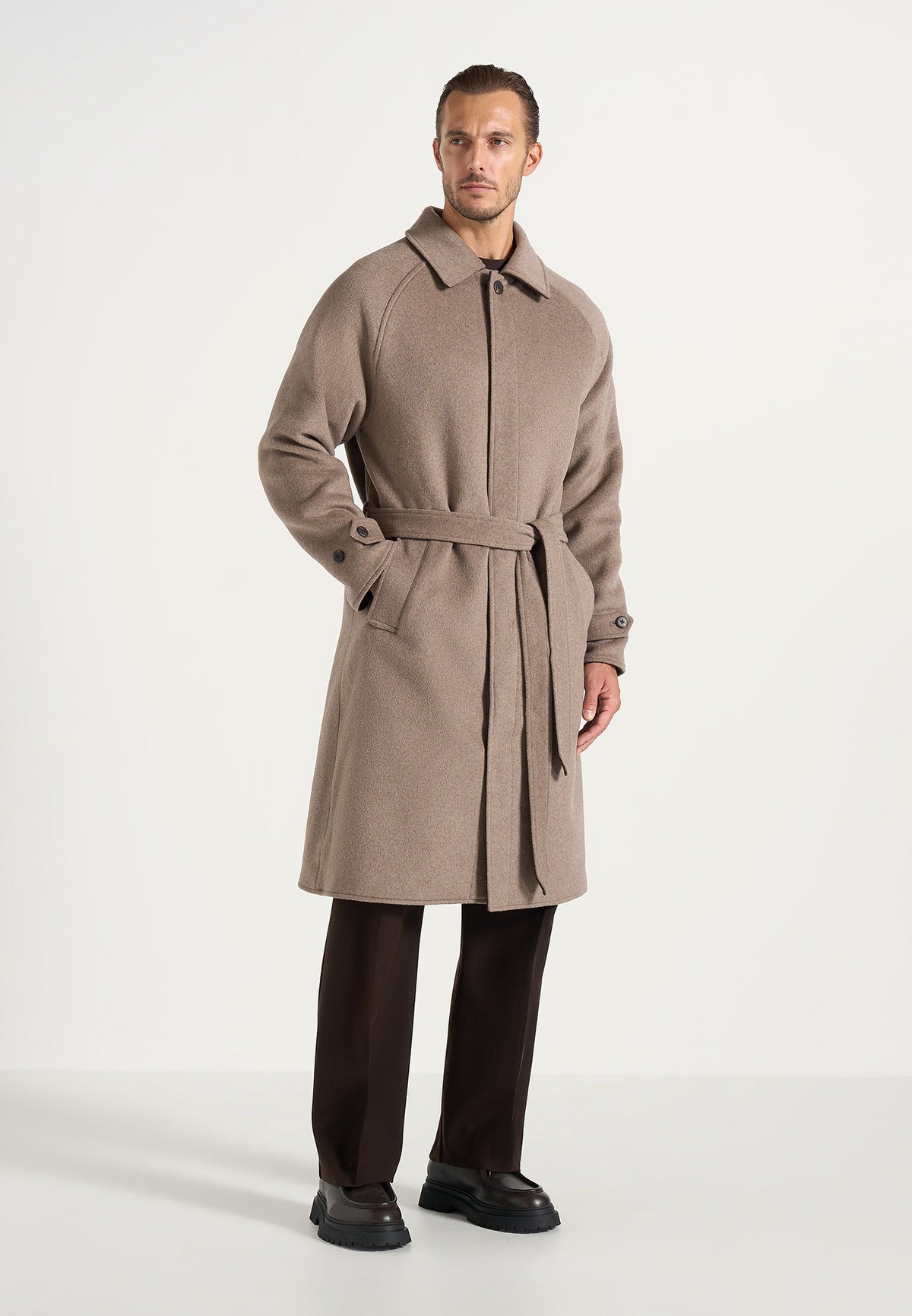 Alfie - Reversible Belted Wool-Blend Car Coat - Brown / Taupe