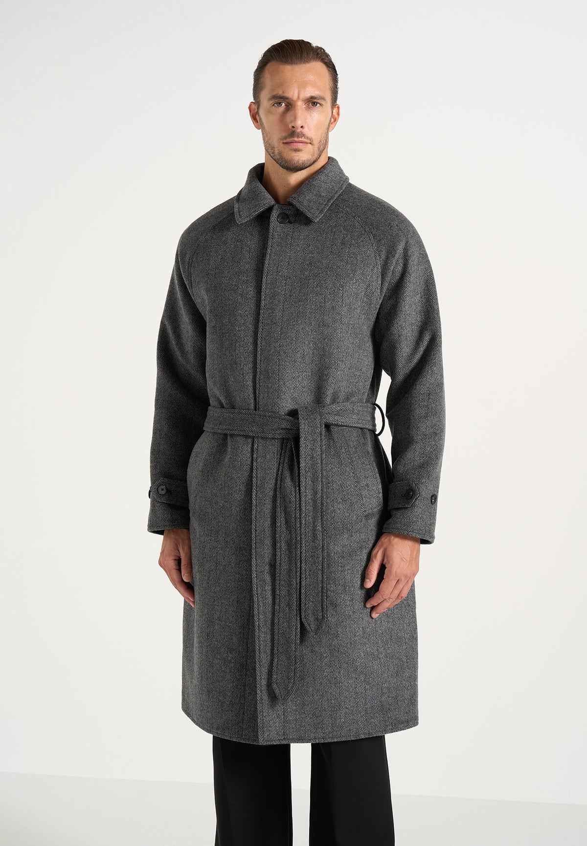 Alfie - Reversible Belted Wool-Blend Car Coat - Grey / Black