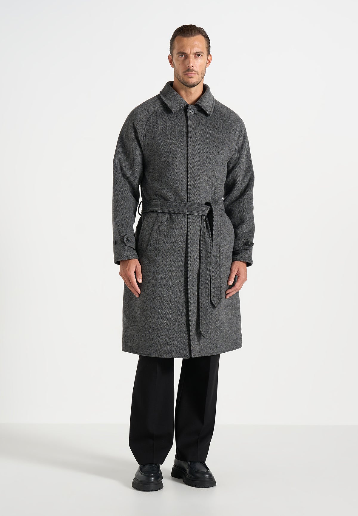 Alfie - Reversible Belted Wool-Blend Car Coat - Grey / Black