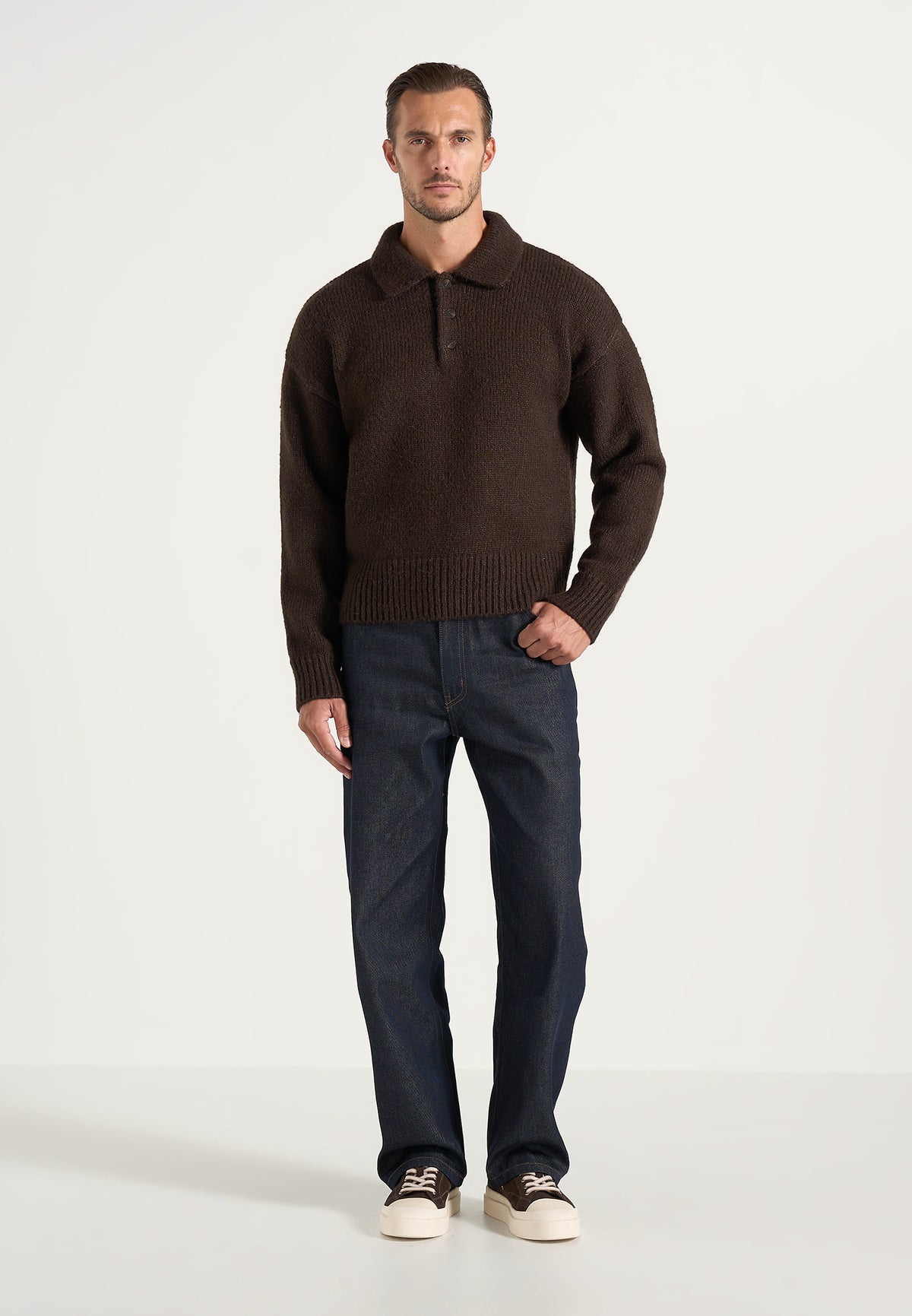 Finn - Brushed Wool-Blend Polo Knit Sweater - Brown