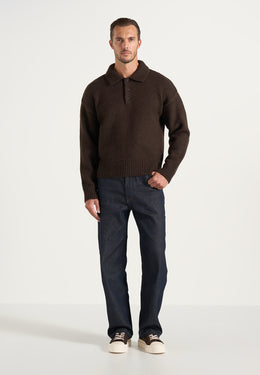 Finn - Brushed Wool-Blend Polo Knit Sweater - Brown