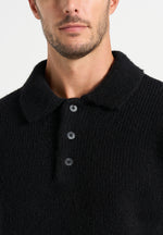 Finn - Brushed Wool-Blend Polo Knit Sweater - Black