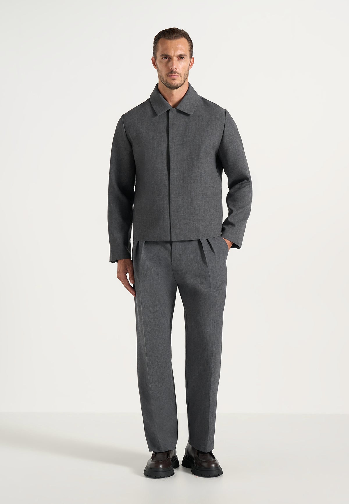 Bram - Minimal Tailored Wool-Blend Jacket - Charcoal Grey