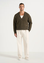 Chad - V-Neck Wool-Blend Knit Sweater - Olive