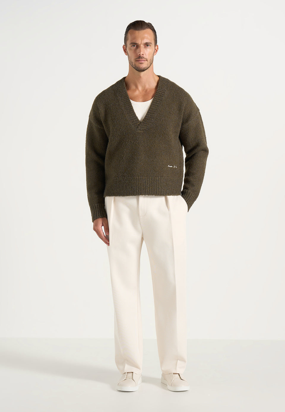 Chad - V-Neck Wool-Blend Knit Sweater - Olive