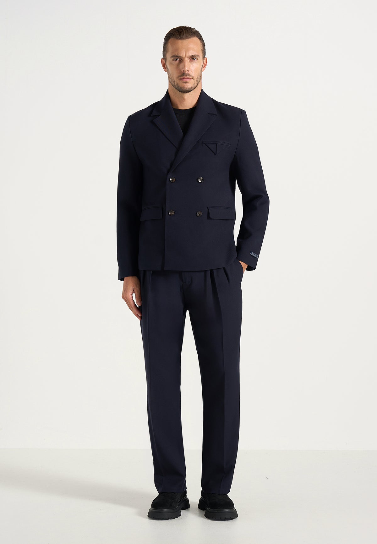 Didier - Double Breasted Wool-Blend Tailored Suit Jacket - Dark Navy